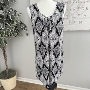 Pacific Beach Dress Womens Large Black Floral Stretch Jersey Midi Sundress Beach